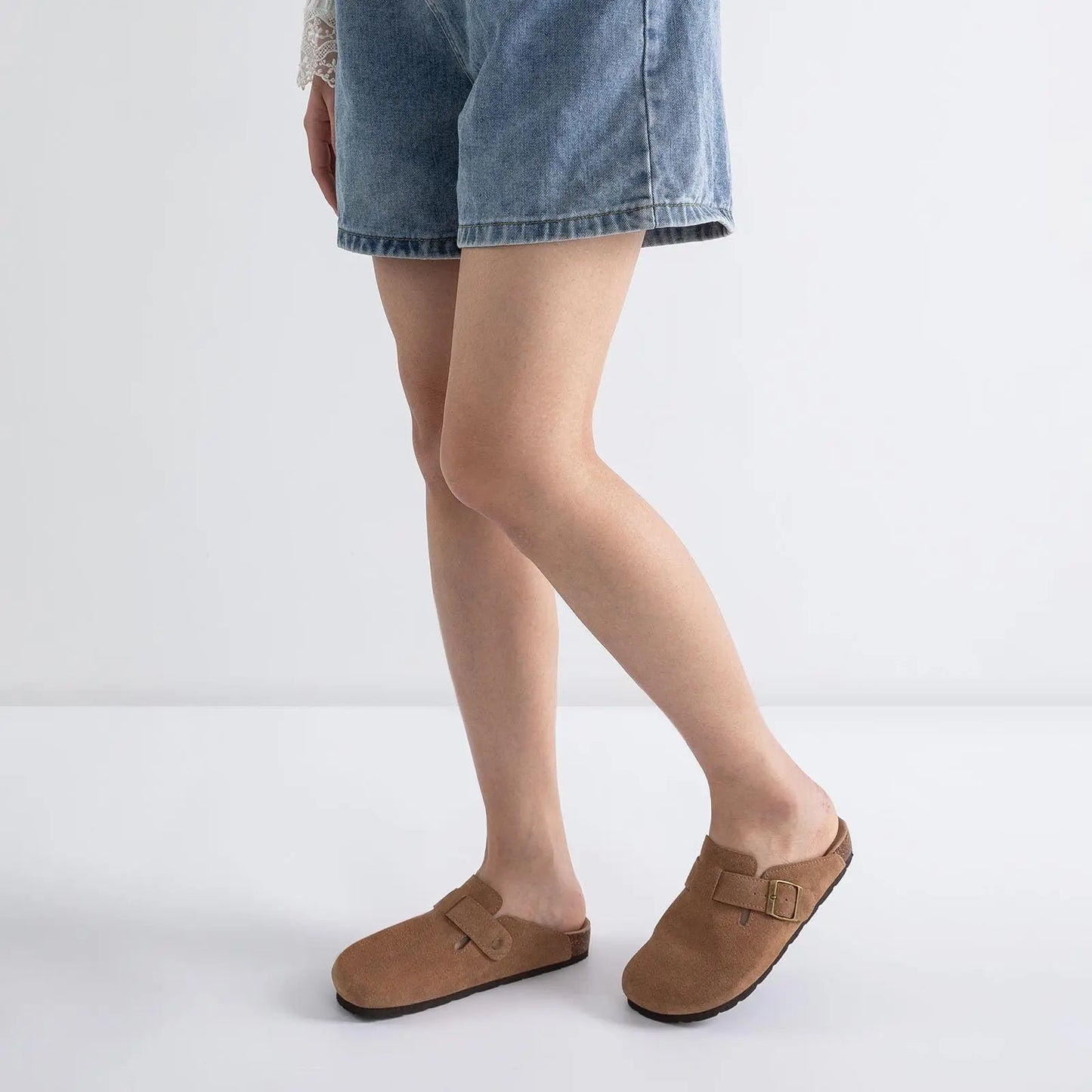 Goosecret Genuine Cow Suede Clogs for Women Men Clogs Soft Cork Footbed Mules Leisure House Shoes with Arch Support Beach Slides