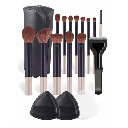 17pcs Professional Soft Long Aluminum Makeup Brush Set, Including Foundation Brush, Eyeshadow Brush, Eyebrow Brush, Blending