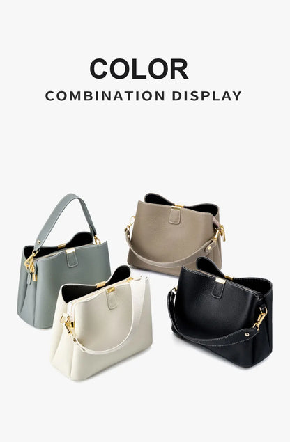 100% Genuine Leather Women's Bucket Bag Luxury Designer Versatile Shoulder Bag Women Commuter Crossbody Bags Female Handbag