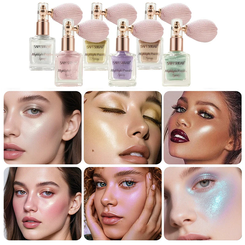 Face & Body Shimmer Spray, Contour Highlight Powder Mist, Ultra-Fine Glitter for Cheekbones Legs Body, Dewy Makeup Setting Spray