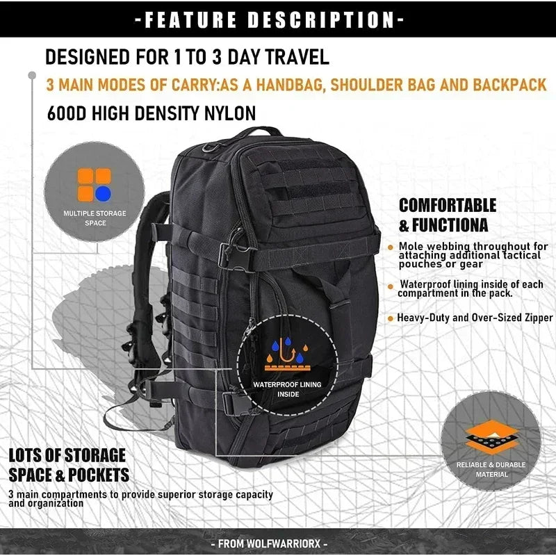 30L 45L 80L Travel Duffel Bag Military Tactical Backpack with Adjustable Strap Weekender Bag for Men Women Waterproof Gym Bags