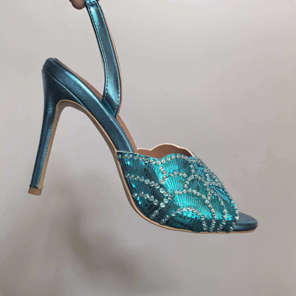 2026 New Gold Pineapple Sexy Rhinestone Fine High Heel Sandals Women's Outdoor Wear Glamorous Lady Executive Plus Size Slippers