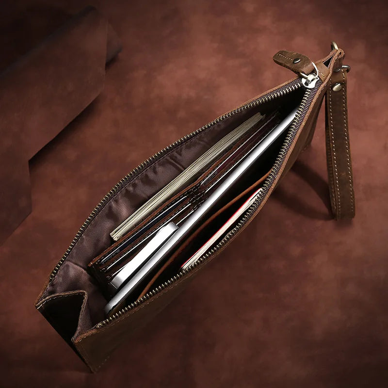 New Real Leather Handbag for Men Day Clutches Luxury Wristlet Coin Card Holders Zipper Clutch Designer Men's Wallets Purse Bolso