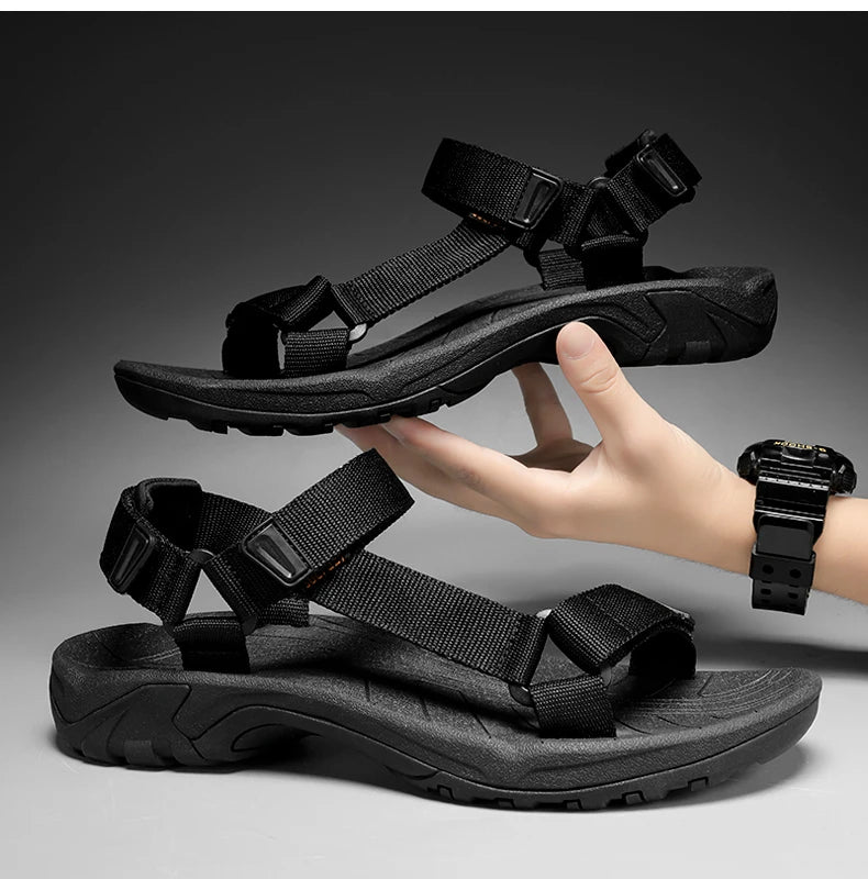 High Quality Summer Open Shoes Men Outdoor Adjustable Sandals Beach Gladiator Rome Breathable Green Pure Black Big Size 47 48