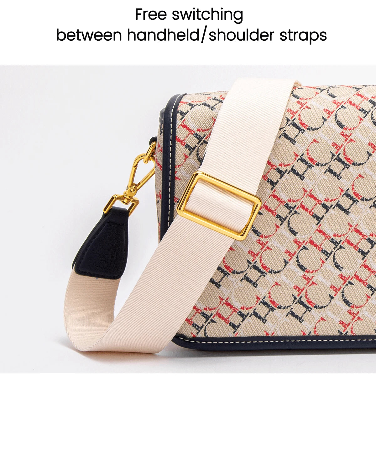 CHCH Women's Saddle Bag 2024 New Brand Letter Printed Flap Cross Shoulder Bag Retro Wide Shoulder Strap Single Shoulder Bag