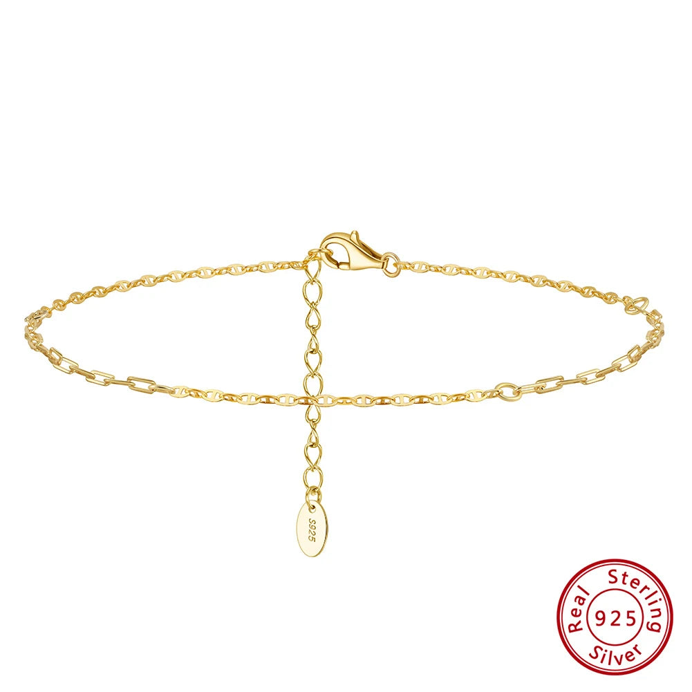 ORSA JEWELS 925 Sterling Silver Mariner Chain Anklets Fashion Women Summer 14K Gold Foot Bracelet Ankle Straps Jewelry SA24