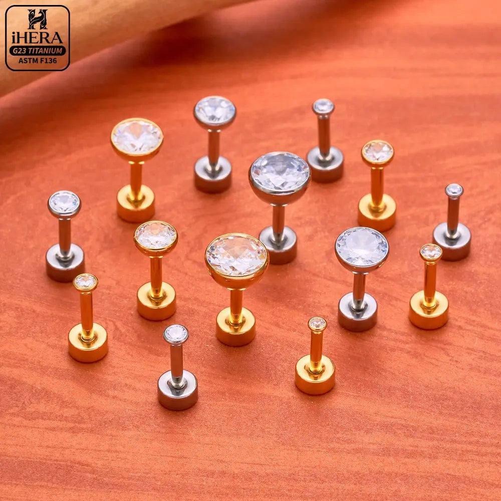 ASTM F136 Titanium Piercing Round Bowl Shaped Screw Labret Earring Set Lip Ring Cartilage Tragus Conch Jewelry Helix Nose Studs