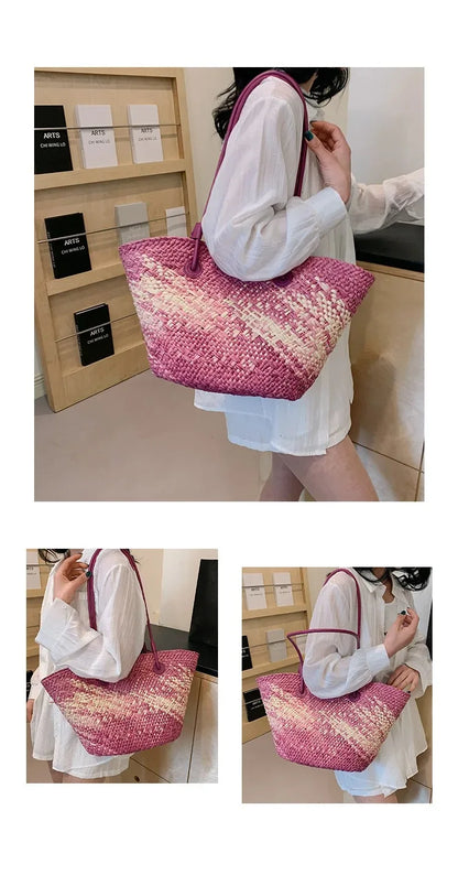 Casual Large Capacity Tote Designer Wicker Woven Women Handbags Summer Beach Bali Straw Bag Lady Travel Big Basket Purse