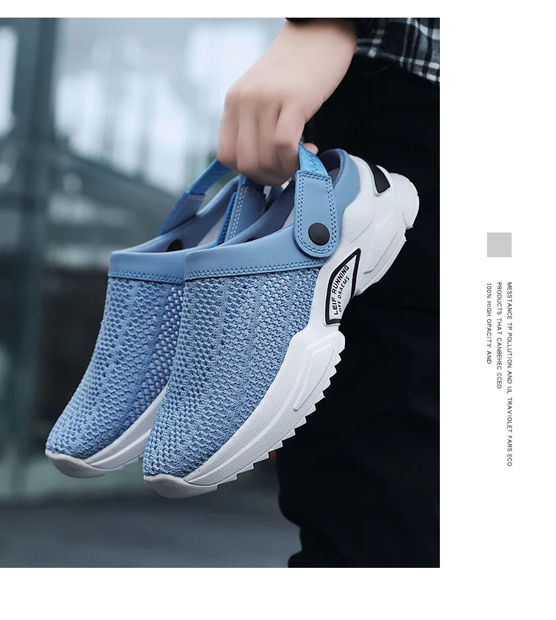 2025 Men Summer Sandal Mesh Mules Breathable Padded Beach Flip Flops Shoes Solid Flat Bath Slippers Outside Men Slippers Zapatos