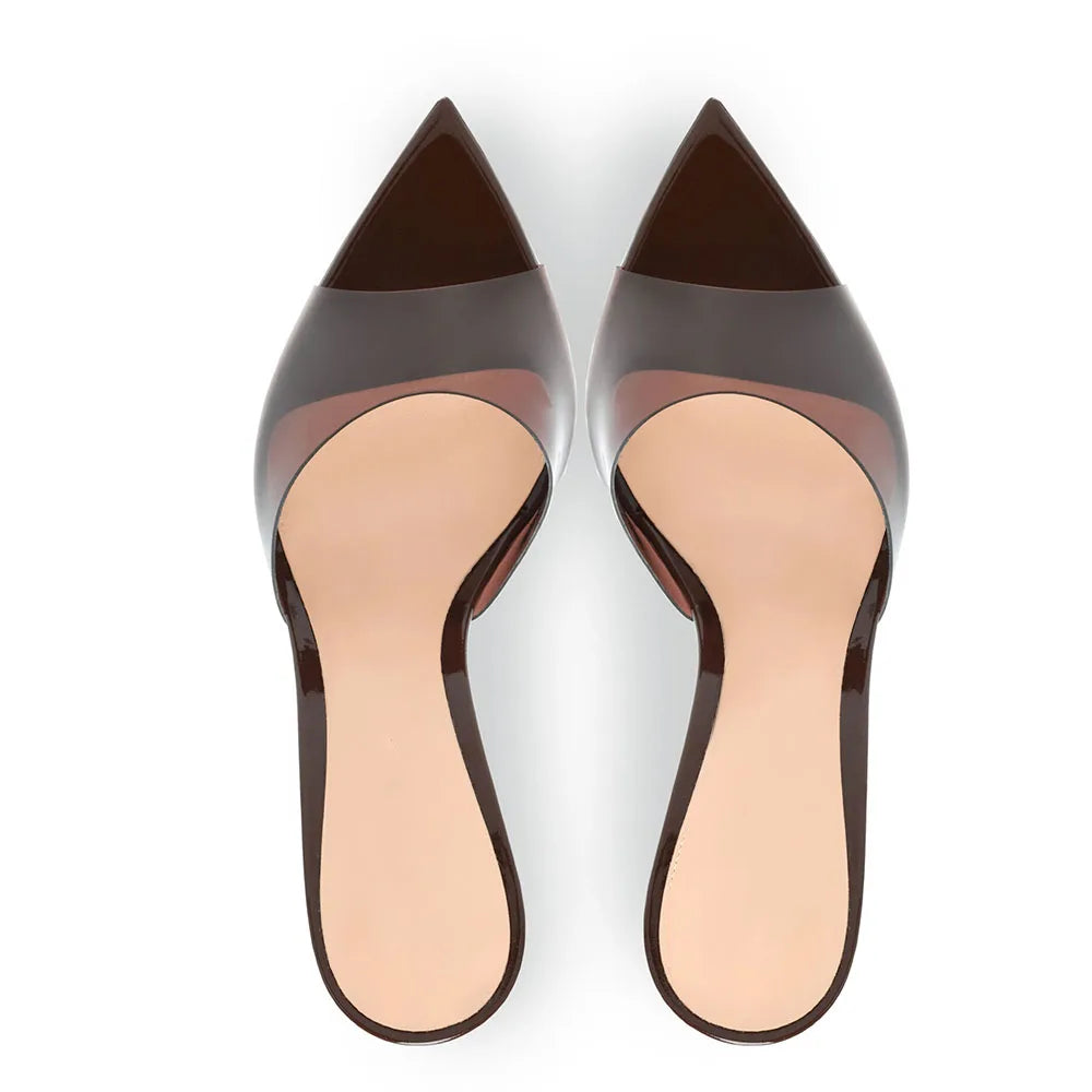 PVC Clear Open Toe Designer Kitten Heels For Ladies Mules Shoes Slippers Transparency