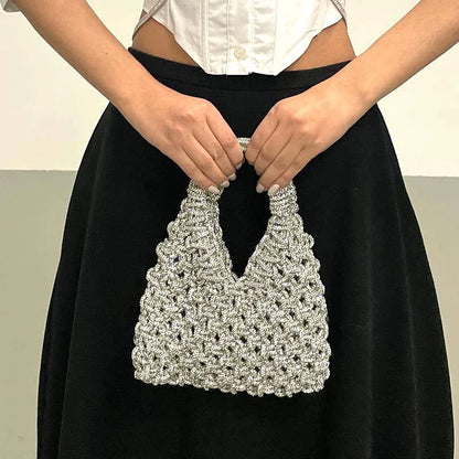 Circular Hollow Out Evening Clutch Party Bag For Women Luxury Designer Handbag New Fashion Shiny Rhinestones Shoulder Crossbody