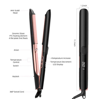 Professional Flat Iron Negative Ion Ceramic Hair Straightener Electric Fast Heat-Up Salon Styling Straightener Iron