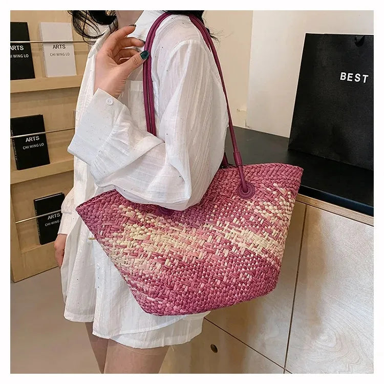 Casual Large Capacity Tote Designer Wicker Woven Women Handbags Summer Beach Bali Straw Bag Lady Travel Big Basket Purse