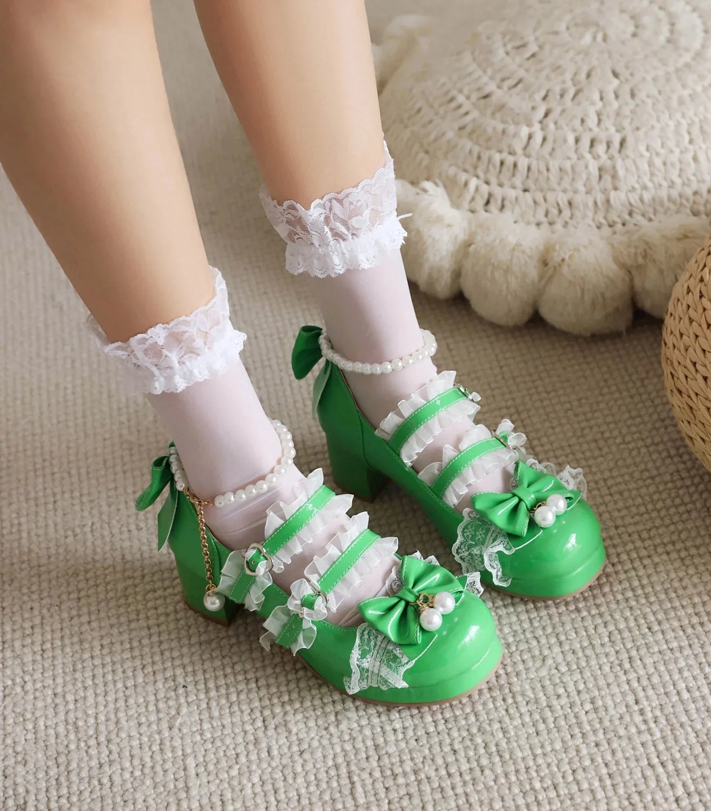 Cross Strap Women High Heels Mary Jane Pumps Party Wedding Cosplay White Pink Black Strawberry Bow Princess 2025 Lolita Shoes