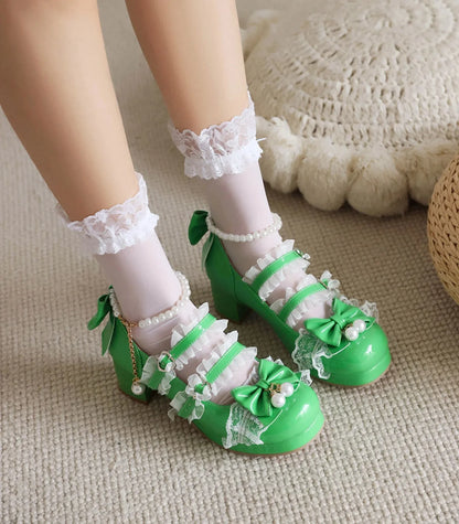 Cross Strap Women High Heels Mary Jane Pumps Party Wedding Cosplay White Pink Black Strawberry Bow Princess 2025 Lolita Shoes