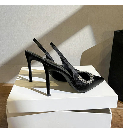 6cm 8cm 10cm Elegant Pointed Toe Slingback Rhinestone Wedding Shoes Stilettos Summer 2026 High Heels Sandals for Model Party