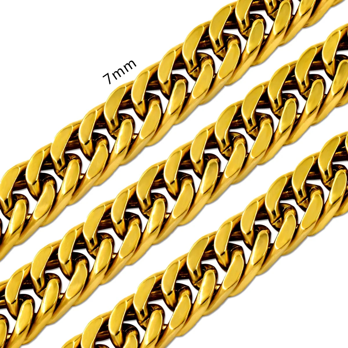 LUXUSTEEL 7MM Punk Stainless Steel Cuban Curb Link Chain For Women Men Gold Color Necklace Hip Hop Miami Male Jewelry Wholesale