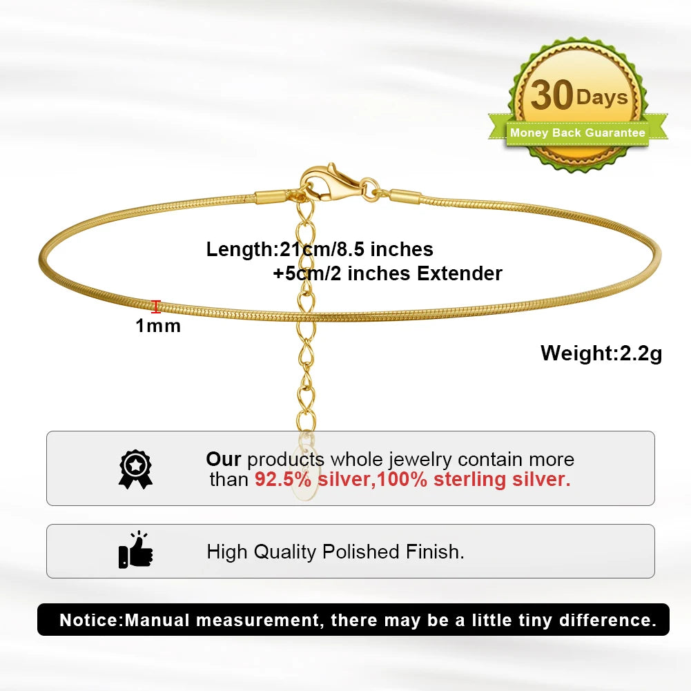 Rinntin Italian Sparkle Mirror Link Chain Anklet Women's 925 Silver Summer Foot Chain Bracelet Fashion Ankle Straps Jewelry SA29