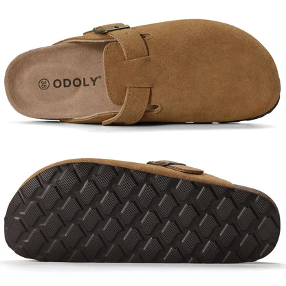 Goosecret Genuine Cow Suede Clogs for Women Men Clogs Soft Cork Footbed Mules Leisure House Shoes with Arch Support Beach Slides
