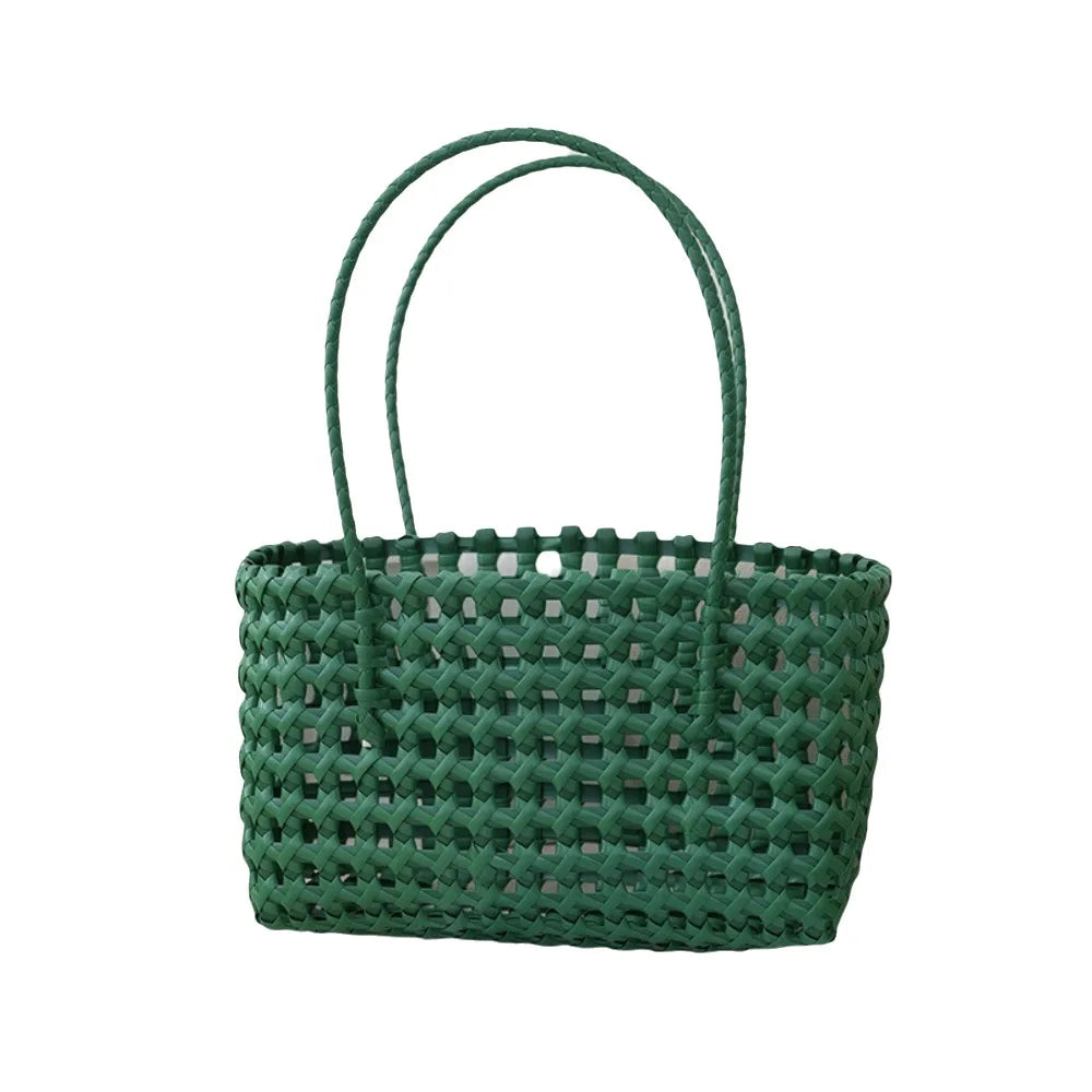 Plastic Hollow Weave Bag Countryside Style Large Capacity Beach Tote Bag Bohemian Style Bucket Bag Woman PVC Handbag Girls