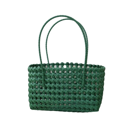 Plastic Hollow Weave Bag Countryside Style Large Capacity Beach Tote Bag Bohemian Style Bucket Bag Woman PVC Handbag Girls