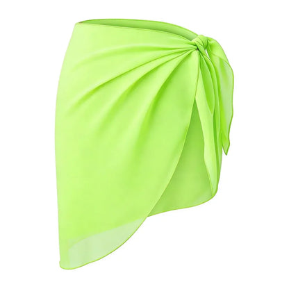 Summer Women Short Solid Sarong Swimsuit Coverups Beach Bikini Wrap Sheer Short Skirt Chiffon Skirt Scarf Swimwear Cover-ups