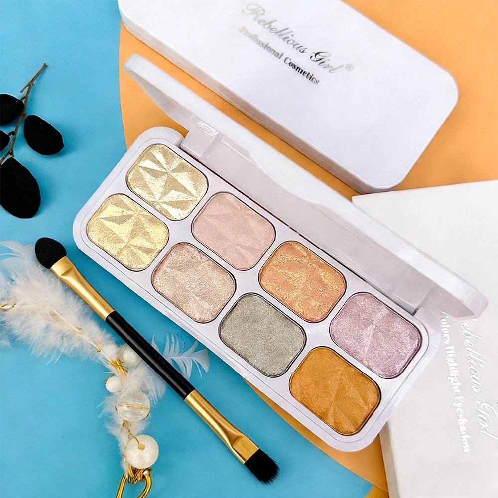 2026 New 8 Colors Metal Highlighter Palette Shimmer Iridescent Glitter Eye Shadow Throughout wear Set Spring Summer Vibrant Glow