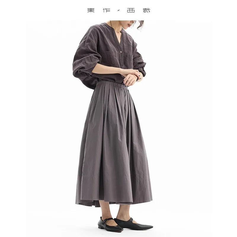 Hepburn-Style Mini Skirt~Pleated Skirt for Petite Figures, Gray-Purple 100% Cotton Umbrella Skirt, Gray A-Line Skirt, New Style for Women