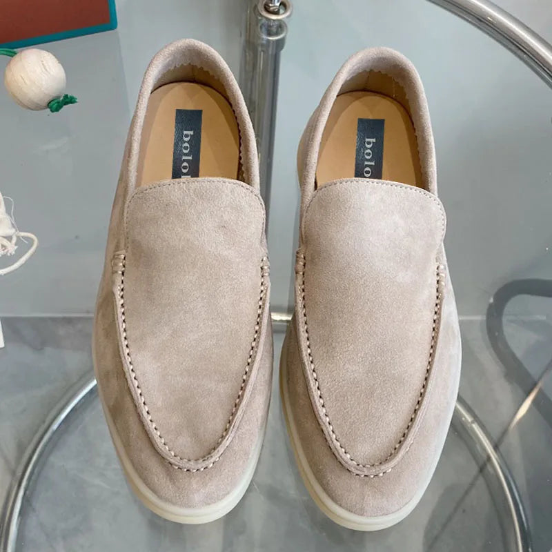 High Quality Men's walking driving shoes Unisex All genuine leather loafer Sheepskin suede Flat casual women's shoes large size