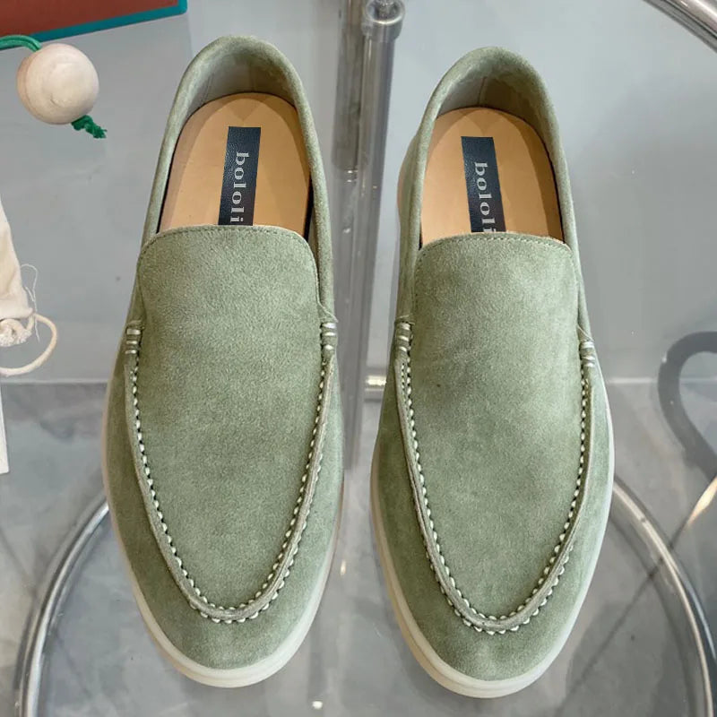 High Quality Men's walking driving shoes Unisex All genuine leather loafer Sheepskin suede Flat casual women's shoes large size