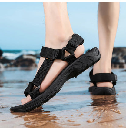 High Quality Summer Open Shoes Men Outdoor Adjustable Sandals Beach Gladiator Rome Breathable Green Pure Black Big Size 47 48