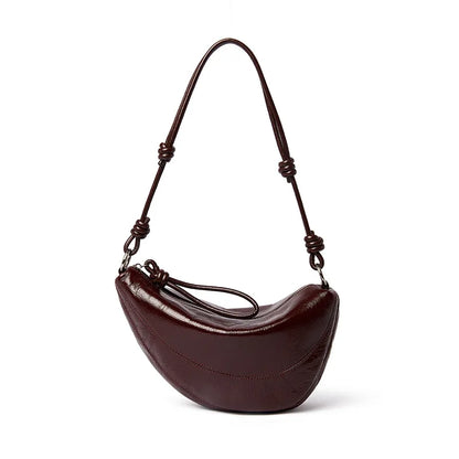 Fashionable Genuine Leather Saddle Bag, Top-grain Cowhide Dumpling Bag, High-end and Versatile Single-shoulder Crossbody Bag