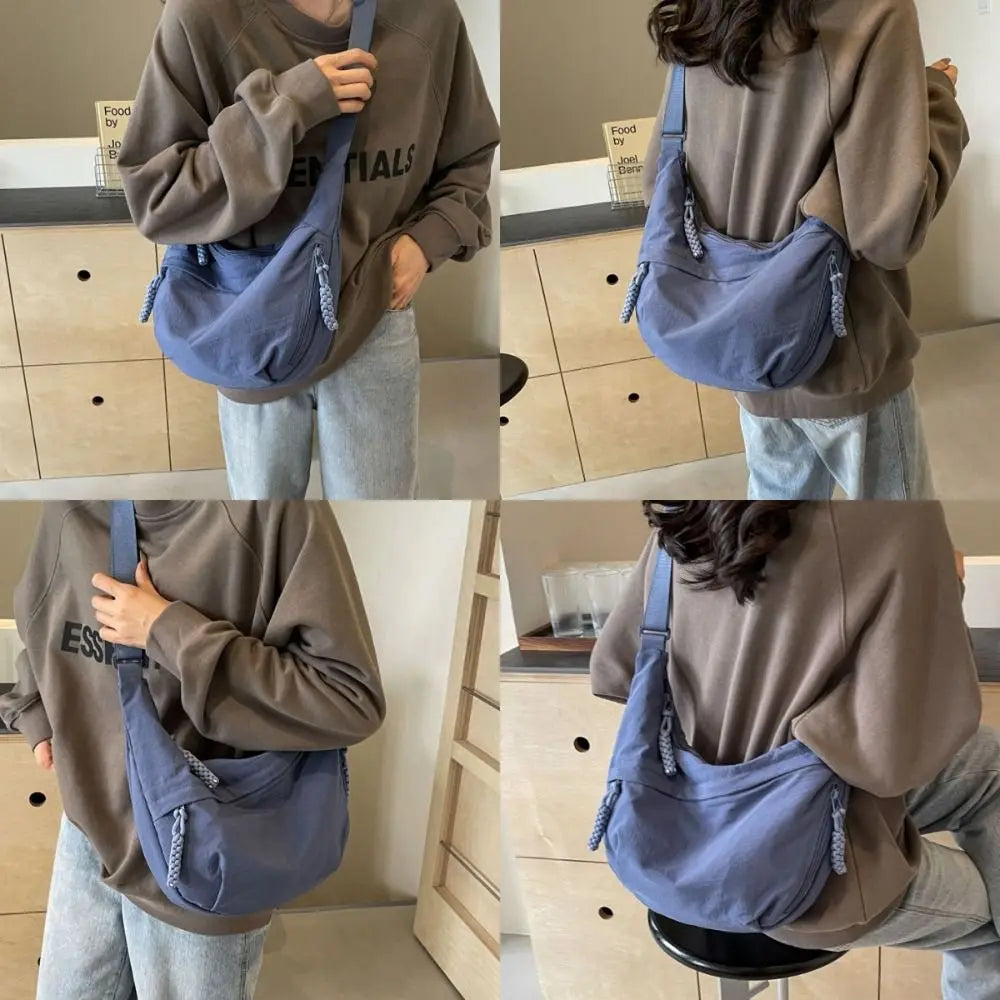 Casual Canvas Crossbody Bags Korean Simplified Large Capacity Sports Hobos Bag Solid Color Lightweight Dumpling Bag Women