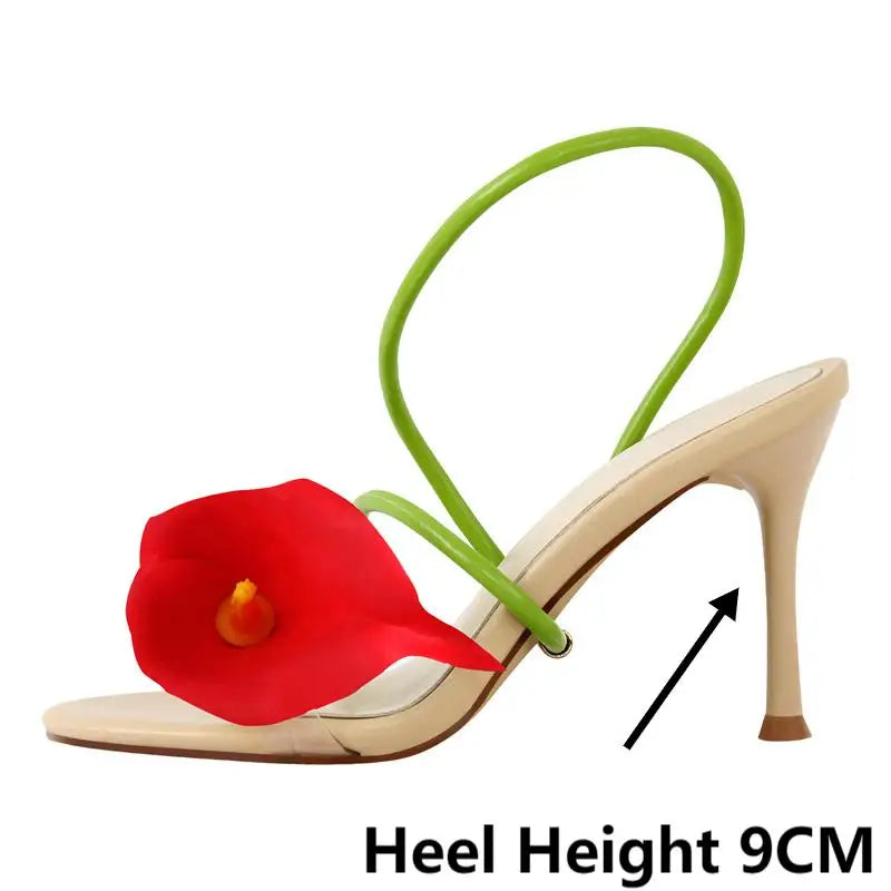 Onlymaker Women Open Toe Elegant Calla Lily Flower Sandals Wedding Heels Dressy Slingback Kitten Heel Summer Strappy Sandals