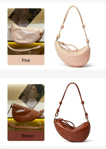 Fashionable Genuine Leather Saddle Bag, Top-grain Cowhide Dumpling Bag, High-end and Versatile Single-shoulder Crossbody Bag