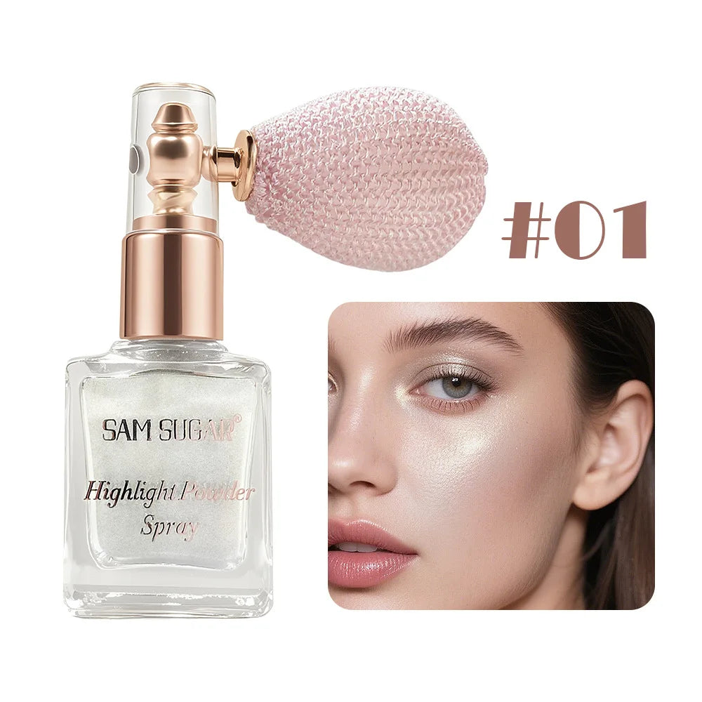 Face & Body Shimmer Spray, Contour Highlight Powder Mist, Ultra-Fine Glitter for Cheekbones Legs Body, Dewy Makeup Setting Spray
