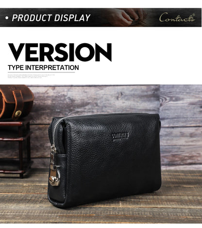 CONTACT'S Genuine Leather Male Clutch Password Design Men Handbag Wristlet Large Capacity Clutch Purse Casual Wallet Bag