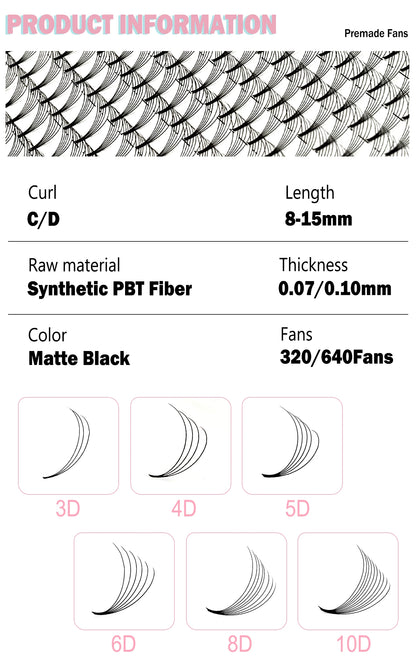 320 Fans Premade Volume Fans 3D 4D 5D 6D 8D 10D Soft Naturl Matte Eyelashes Large Capacity Cilios Individual Lash Extension