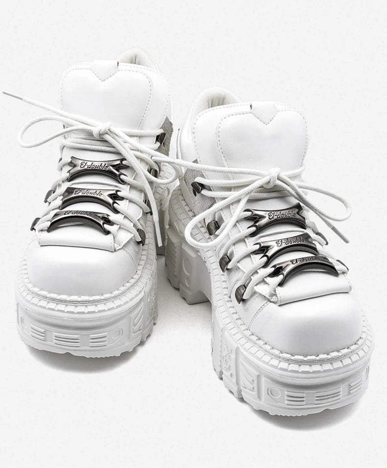 2026 Gothic Ankle Rock Boots Woman Sneakers New Punk Style Women Shoes Lace-up Heel Height Platform Shoes Woman Metal Decor