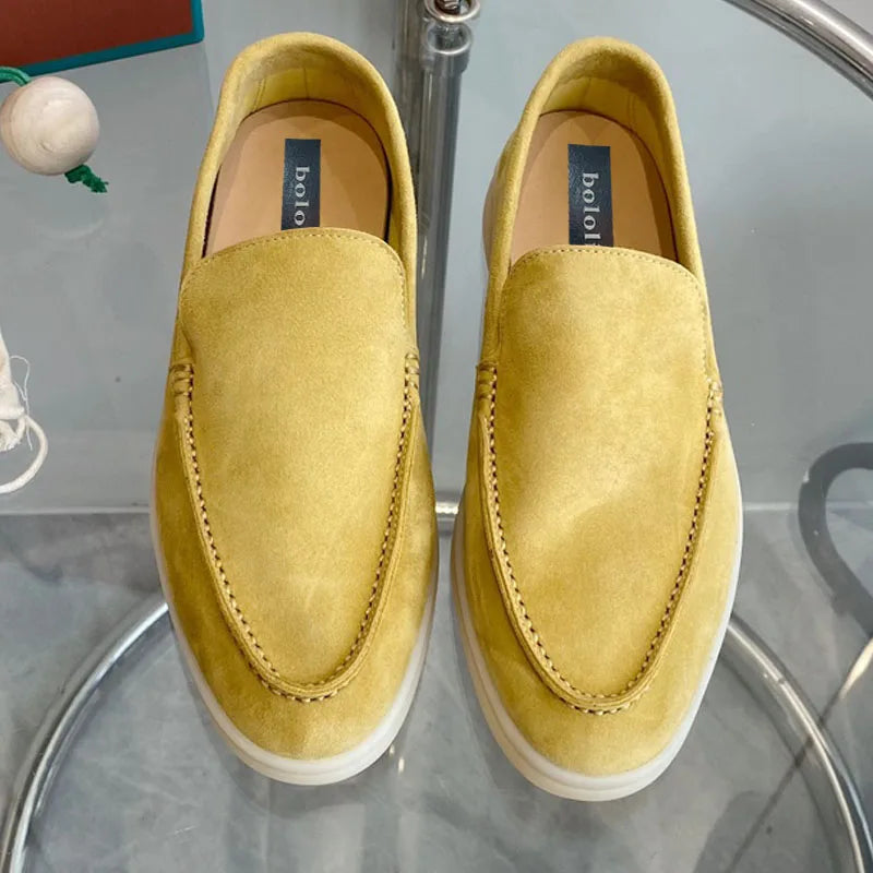 High Quality Men's walking driving shoes Unisex All genuine leather loafer Sheepskin suede Flat casual women's shoes large size