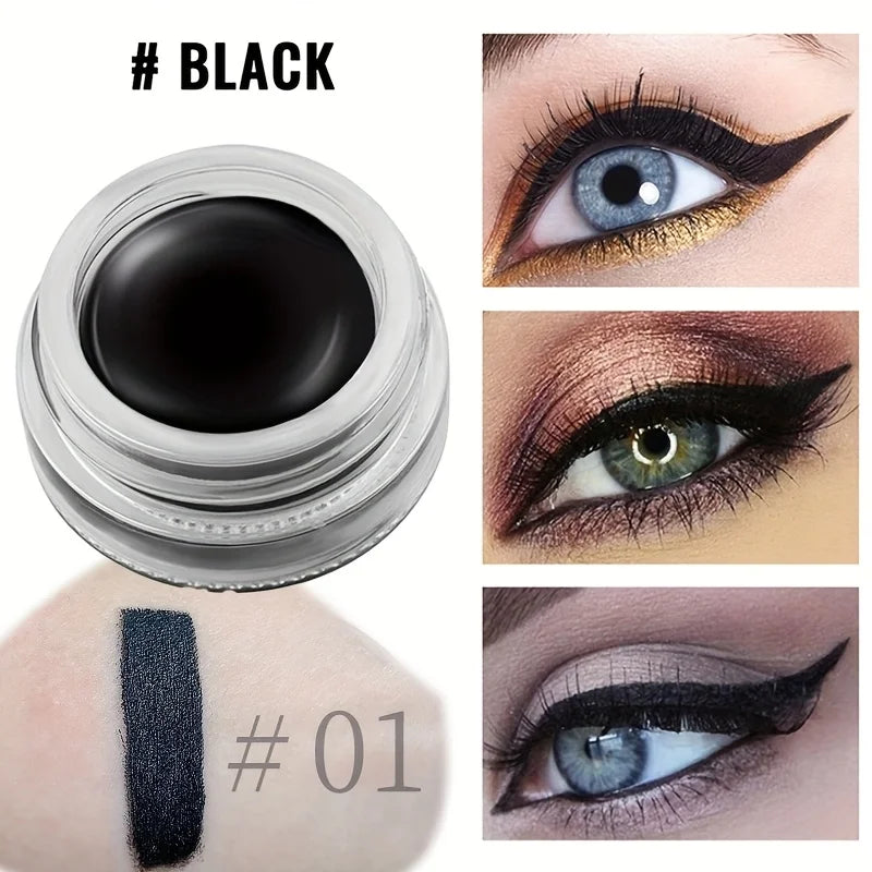 Portable Gel Eyeliner Black and Brown, Water Proof Smudge Proof Eyeliner Cream, Quick Drying Last for All Day Long Brow Eyeliner