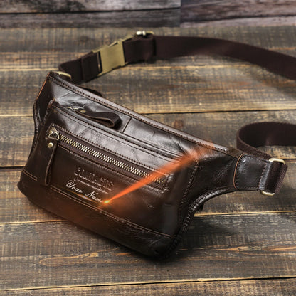 CONTACT'S Genuine Leather Waist Bags for Men Customize Waist Packs Crossbody Bag Phone Pocket Name Engraving Male Travel Bags