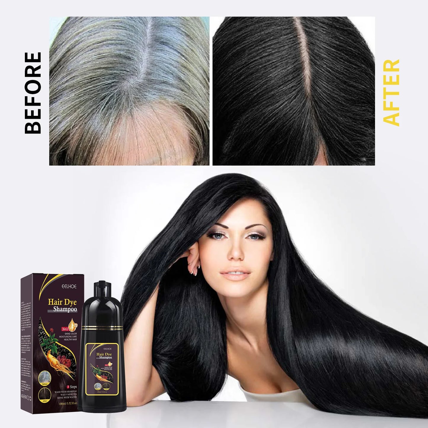 100ML Magic Natural Herbal Hair Dye Shampoo 3 in 1 Hair Color Shampoo for Gary Hair Dark Brown Black Women & Men Grey Coverage