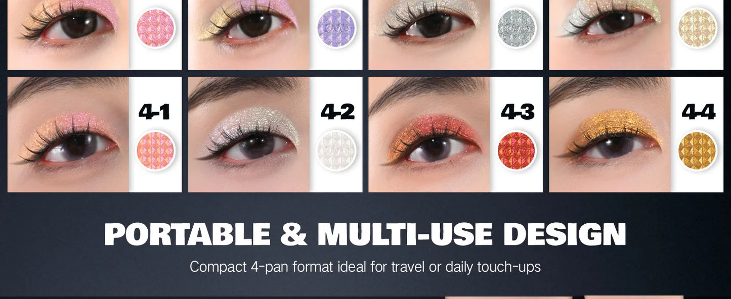 CHARMACY 4 Colors Duochrome Eyeshadow Palette Vegan Shimmer Multichrome Long-lasting Eye Shadow Cosmetic Makeup for Women