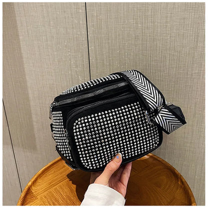 Fashion Shiny Women crossbody bags PU leather Wide strap Female Shoulder bags Ladies Waist Pack and Purses Saddle Chest Bags