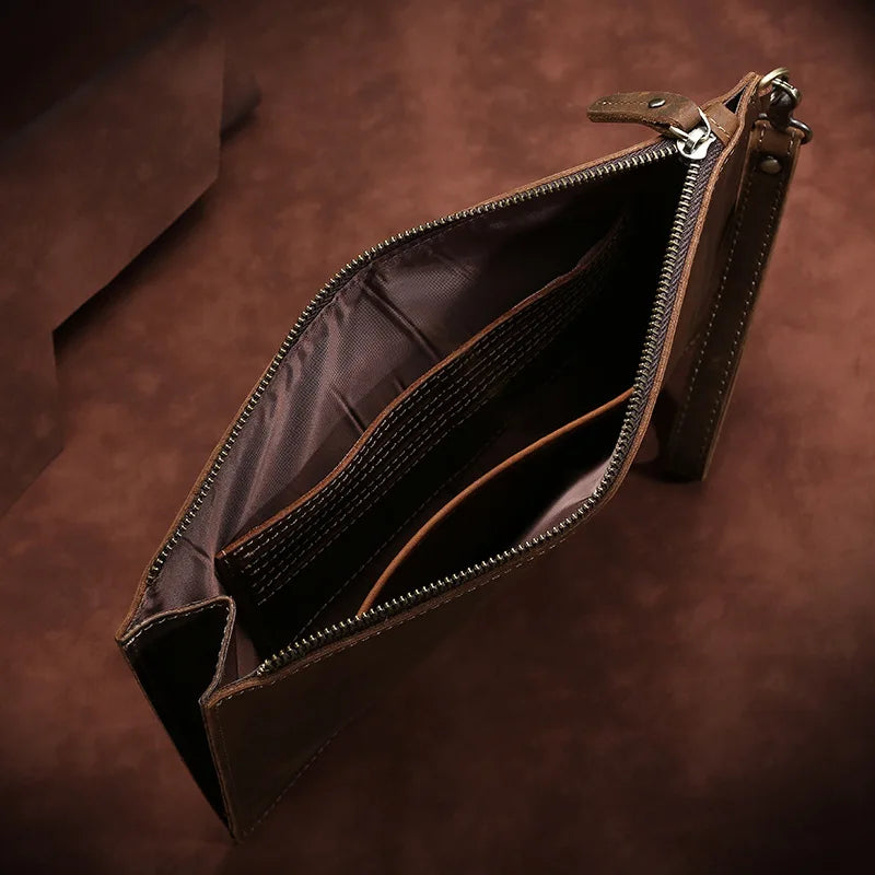 New Real Leather Handbag for Men Day Clutches Luxury Wristlet Coin Card Holders Zipper Clutch Designer Men's Wallets Purse Bolso