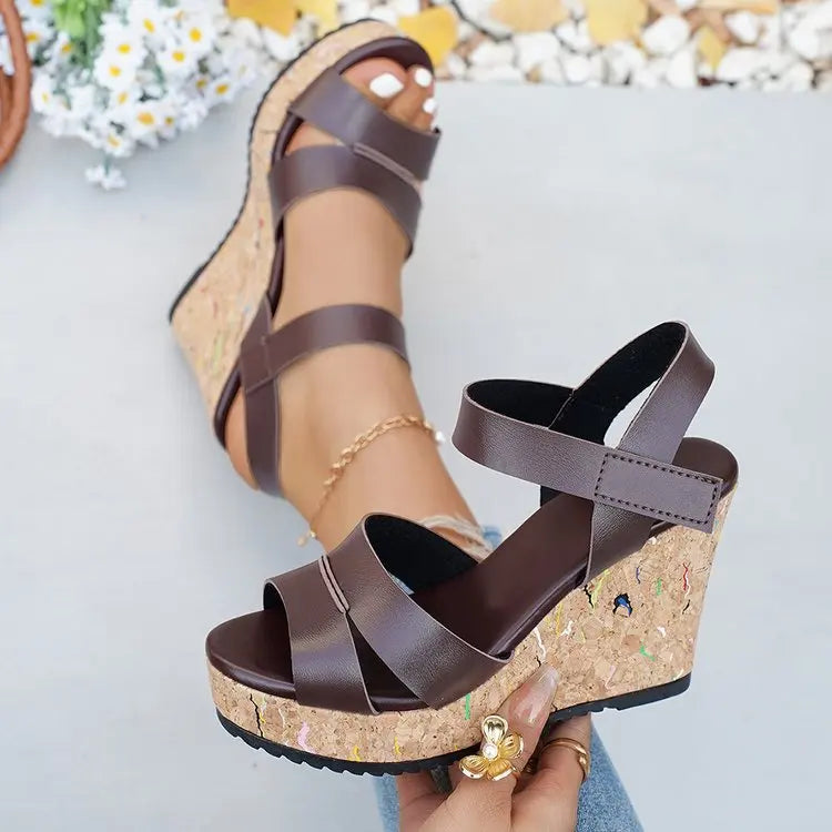 Women's Silver Chunky Platform Sandals 2026 Summer Cork Thick Sole Wedge Sandals Woman Plus Size 43 Pu Leather Casual Shoes