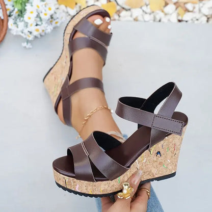 Women's Silver Chunky Platform Sandals 2026 Summer Cork Thick Sole Wedge Sandals Woman Plus Size 43 Pu Leather Casual Shoes