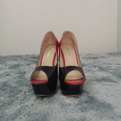 Women Stilettos Sexy Pumps 14cm Extremely Platform Peep Toe High Heels Patent Leather Party Nighclub Dress Red Wedding Shoes