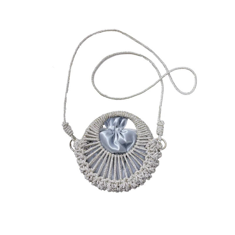 Niche design full diamond shiny small round bag for women 2025 socialite dinner bag casual versatile handbag rhinestone bag